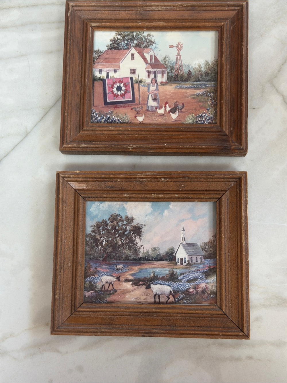 Vintage framed Art - Cottagecore or country maximalist small frames-set of 2